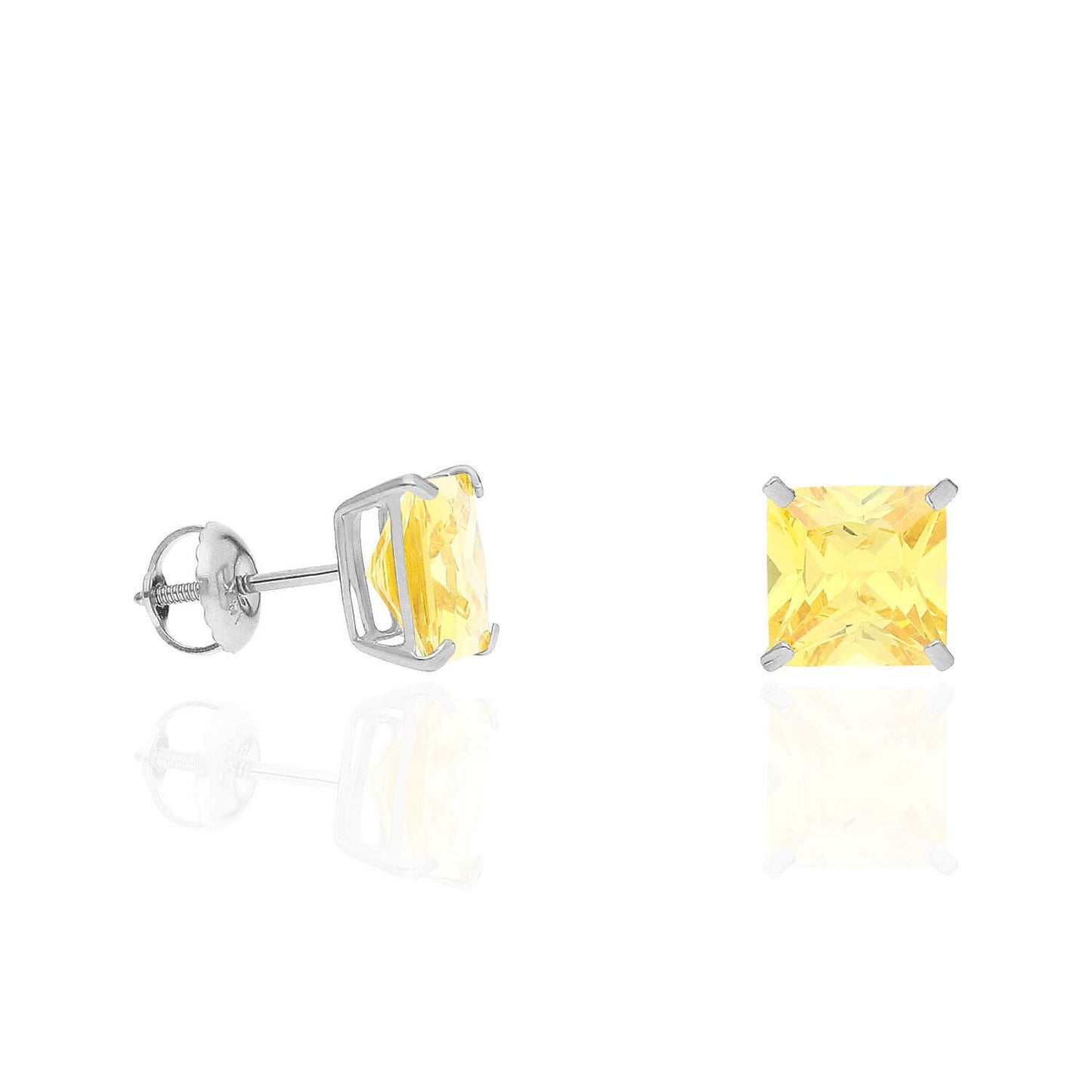 4Ct. T.W Princess-Cut Birthstone 14K White Gold Screw Back Stud Earrings