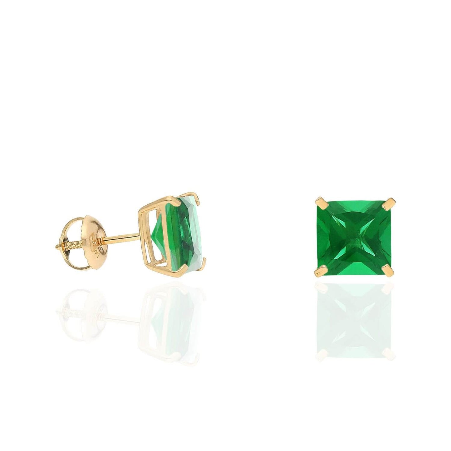 4Ct. T.W Princess-Cut Birthstone 14K Yellow Gold Screw Back Stud Earrings