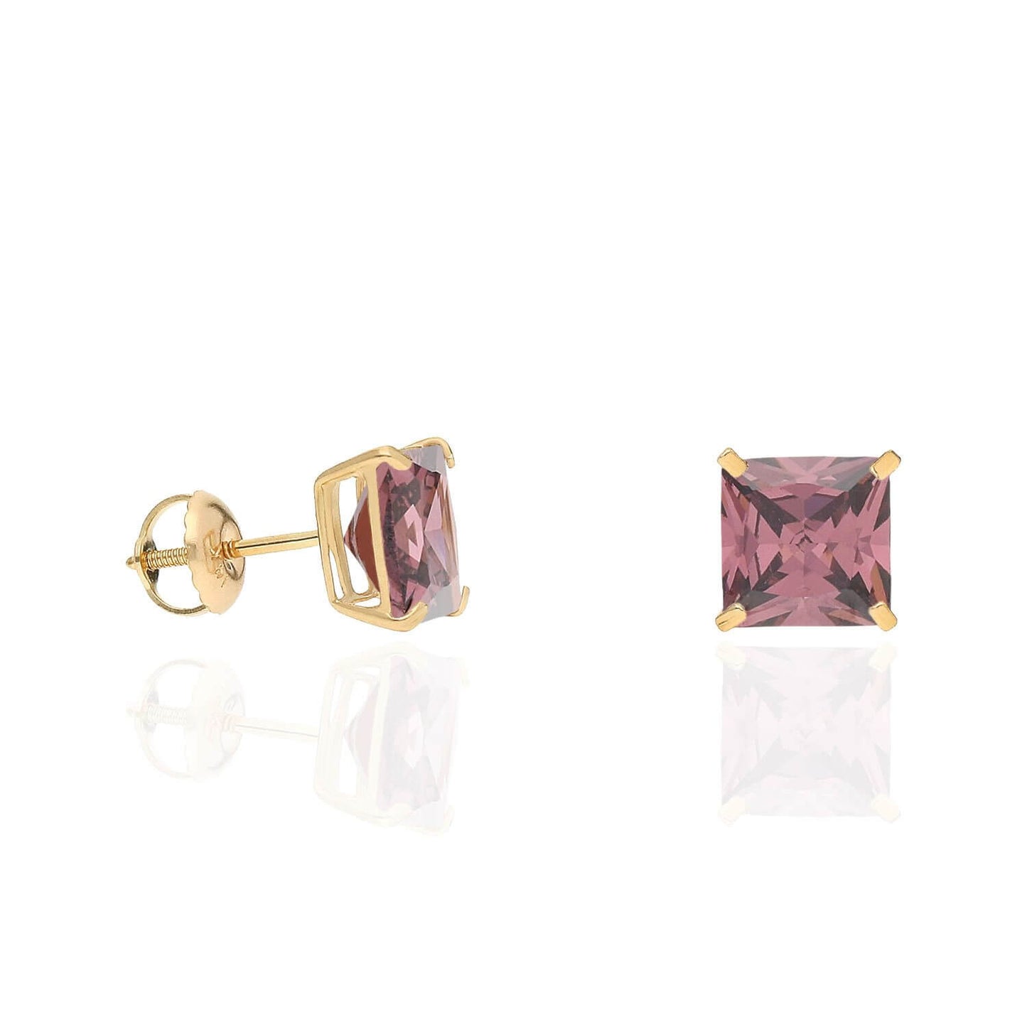 4Ct. T.W Princess-Cut Birthstone 14K Yellow Gold Screw Back Stud Earrings