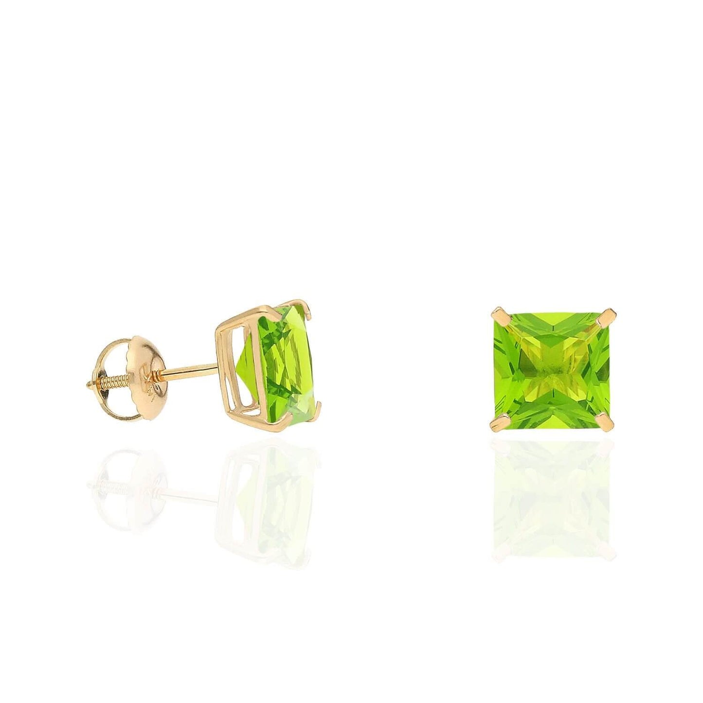 4Ct. T.W Princess-Cut Birthstone 14K Yellow Gold Screw Back Stud Earrings