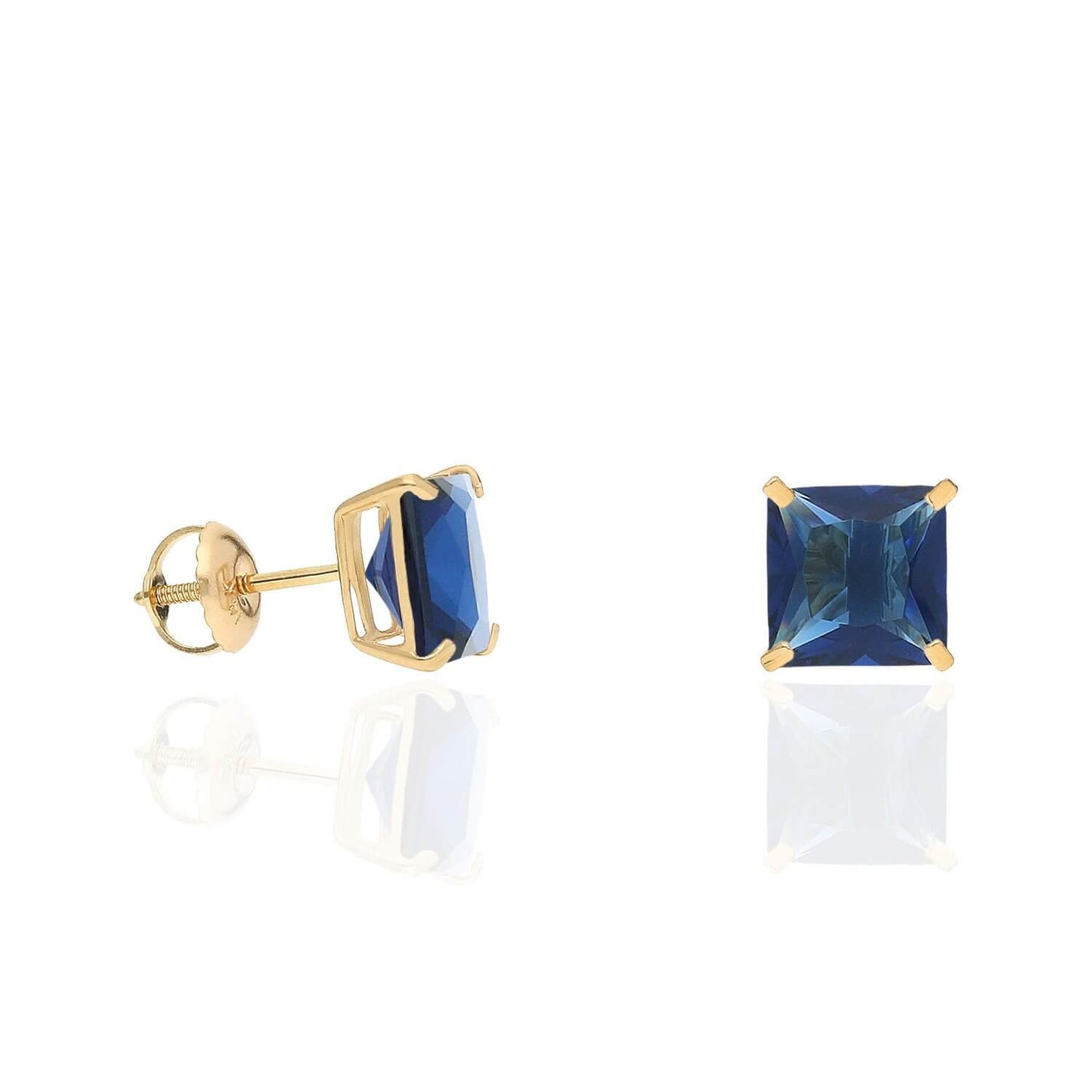 4Ct. T.W Princess-Cut Birthstone 14K Yellow Gold Screw Back Stud Earrings