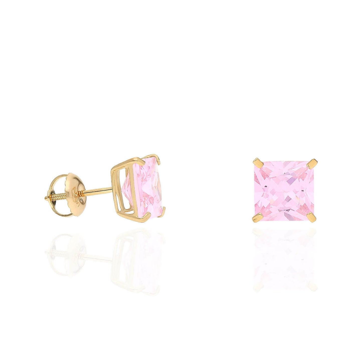 4Ct. T.W Princess-Cut Birthstone 14K Yellow Gold Screw Back Stud Earrings