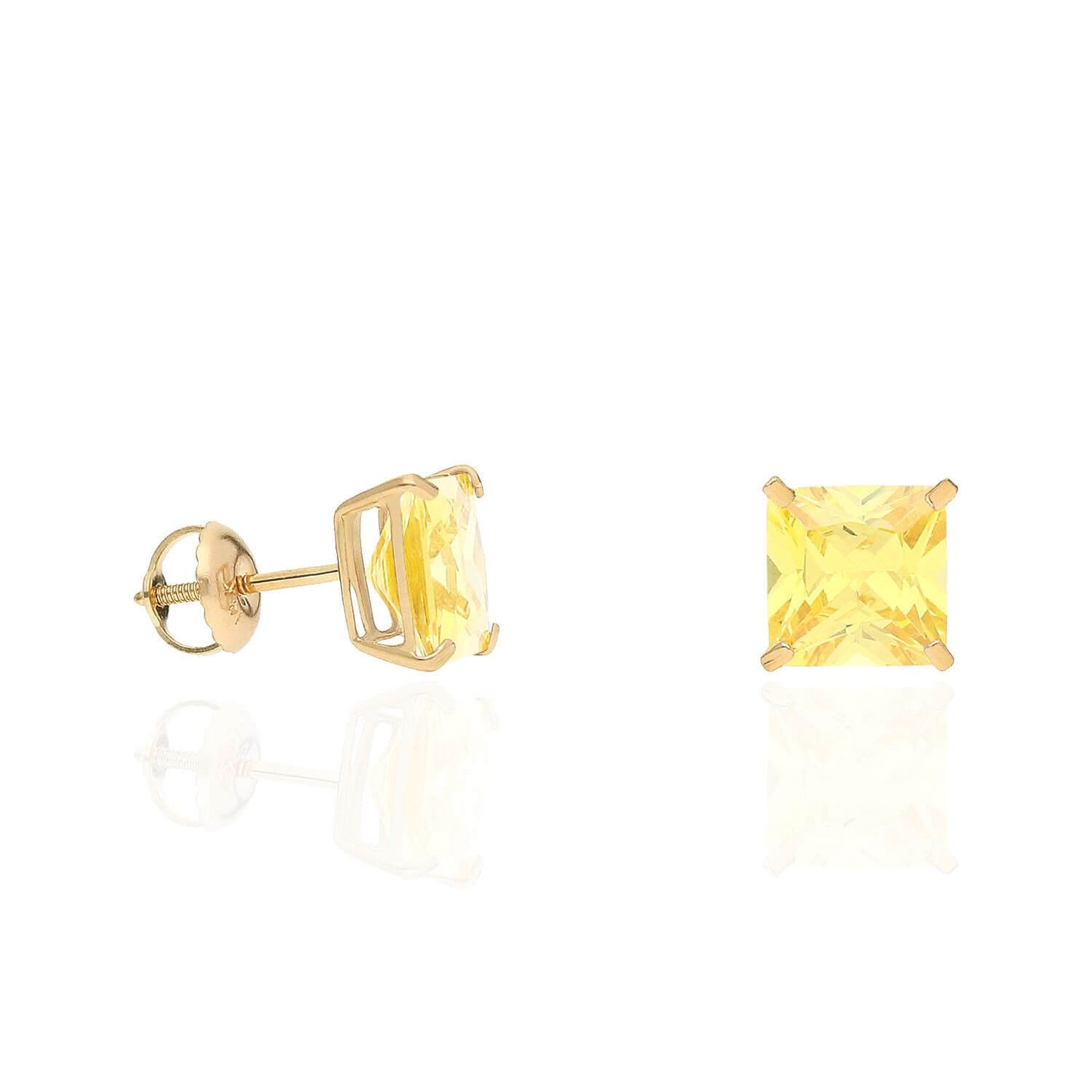 4Ct. T.W Princess-Cut Birthstone 14K Yellow Gold Screw Back Stud Earrings