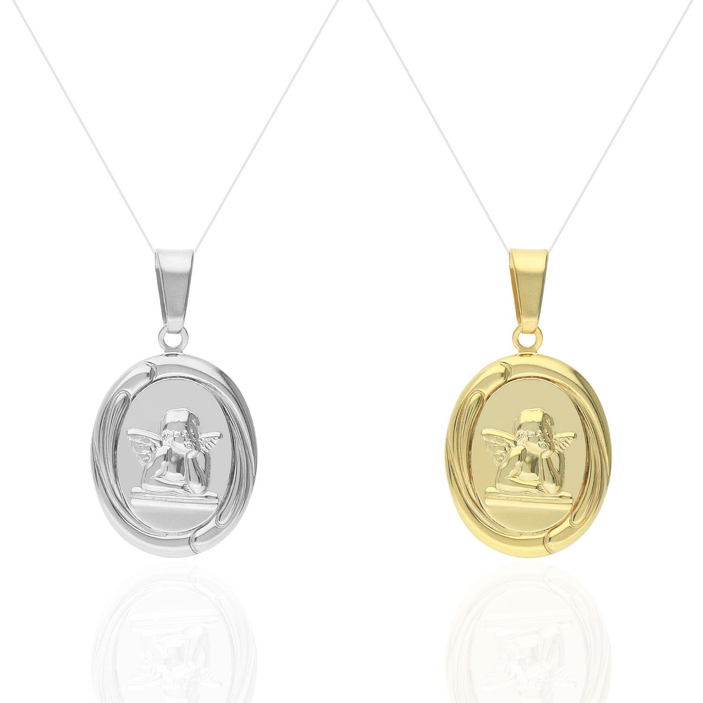 Gold Over Sterling Silver Guardian Angel Medal Prayer Pendant