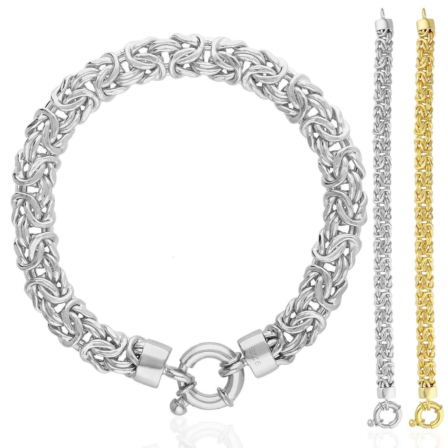 Yellow White Gold Over Sterling Silver 8mm Byzantine Bracelet 7.25"