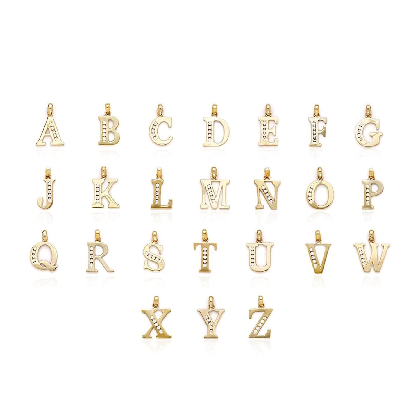 14K Yellow Gold 0.25CTW CZ Initial Alphabet Letter Pendant 0.6"