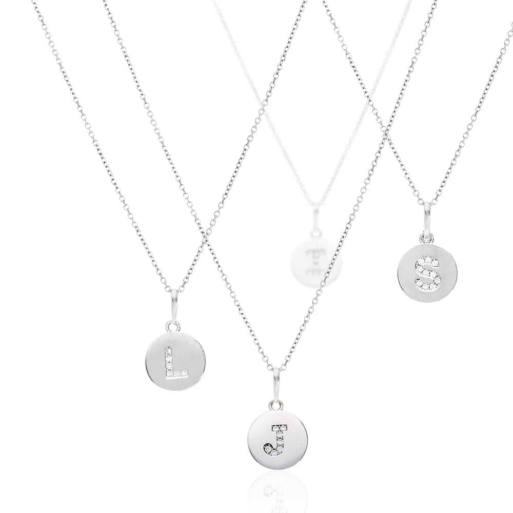 14K White Gold CZ Alphabet Initial Letter Pendants A-Z