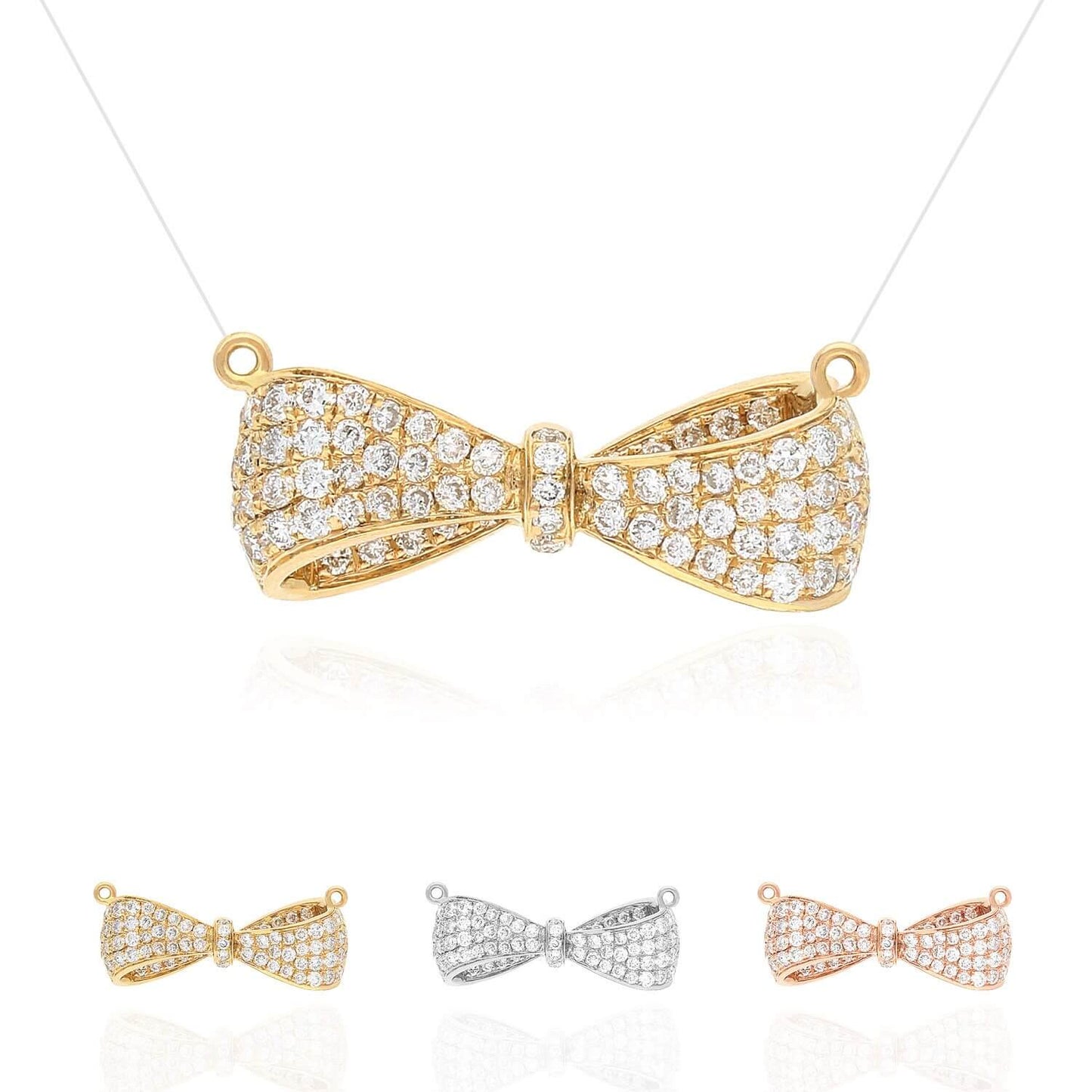 Solid 18K Yellow White Rose Gold 0.82CTW Lab-Grown Diamond Bow Pendant