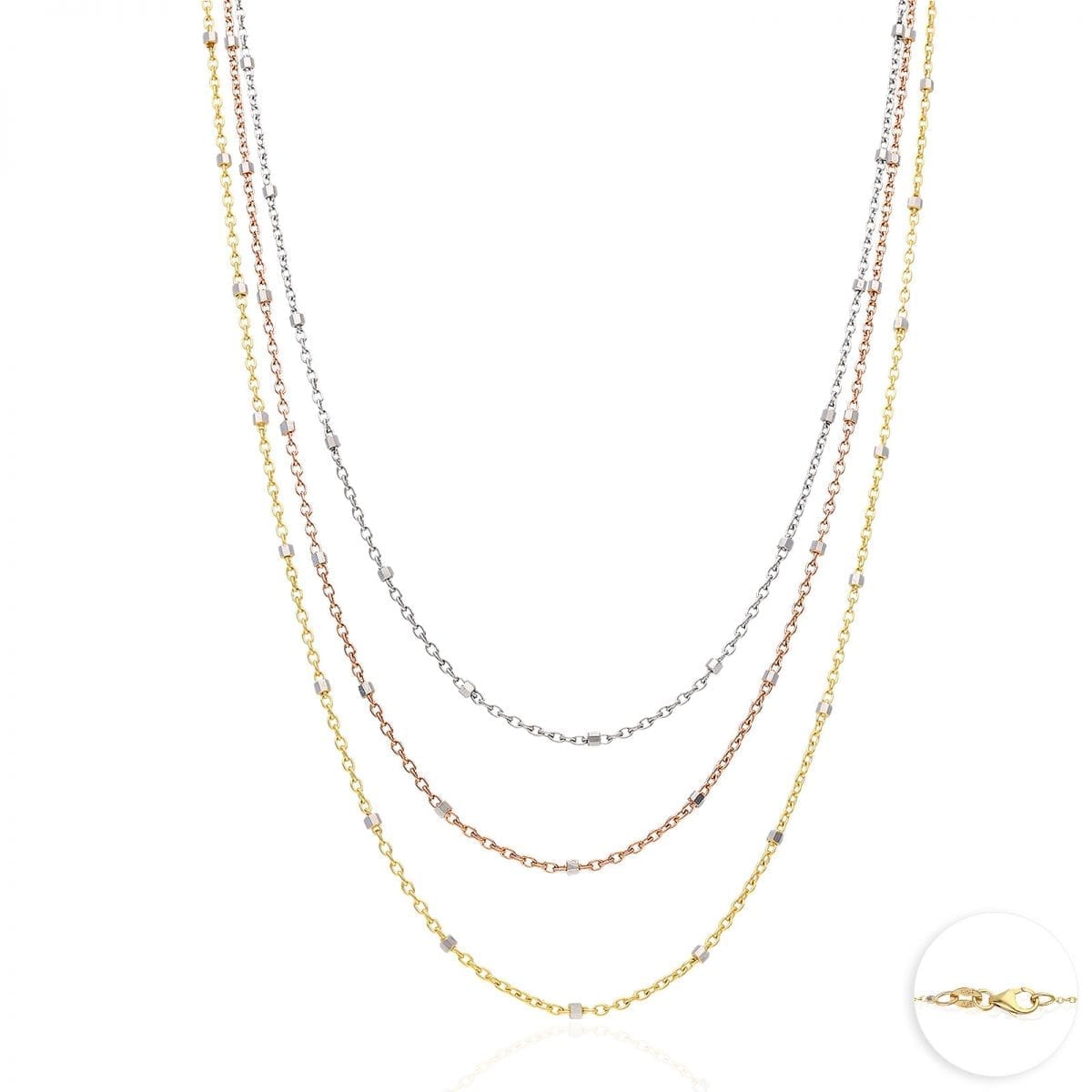 14K Yellow White Rose Gold 1.2mm Cable Saturn Beads Station Chain 16"-20"
