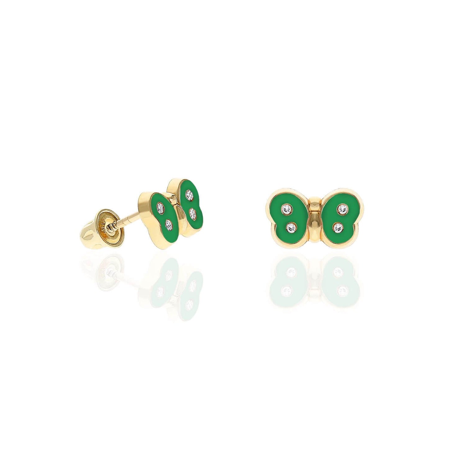 Kids 14K Yellow Gold CZ Color Enamel Butterfly Stud Earrings