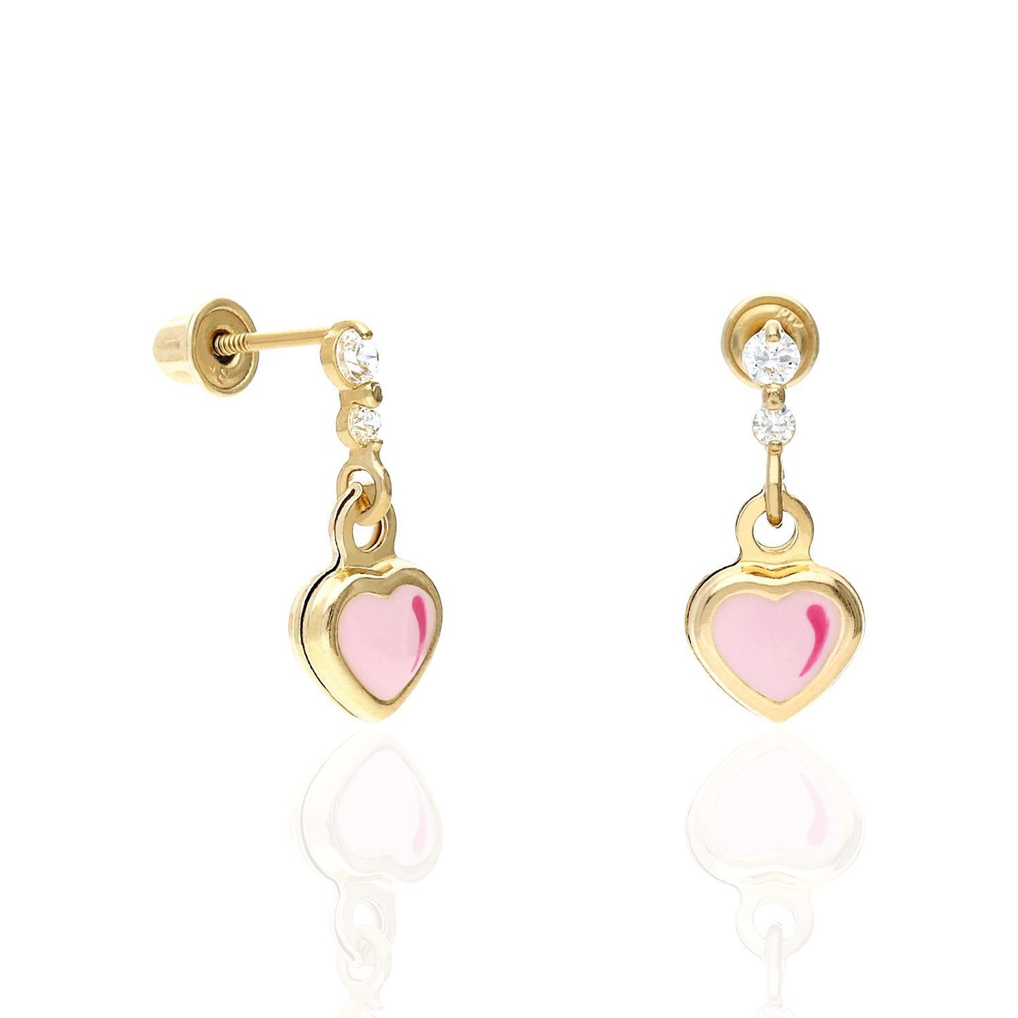 Kid's 14K Yellow Gold Cubic Zirconia Enamel Heart Stud Earrings