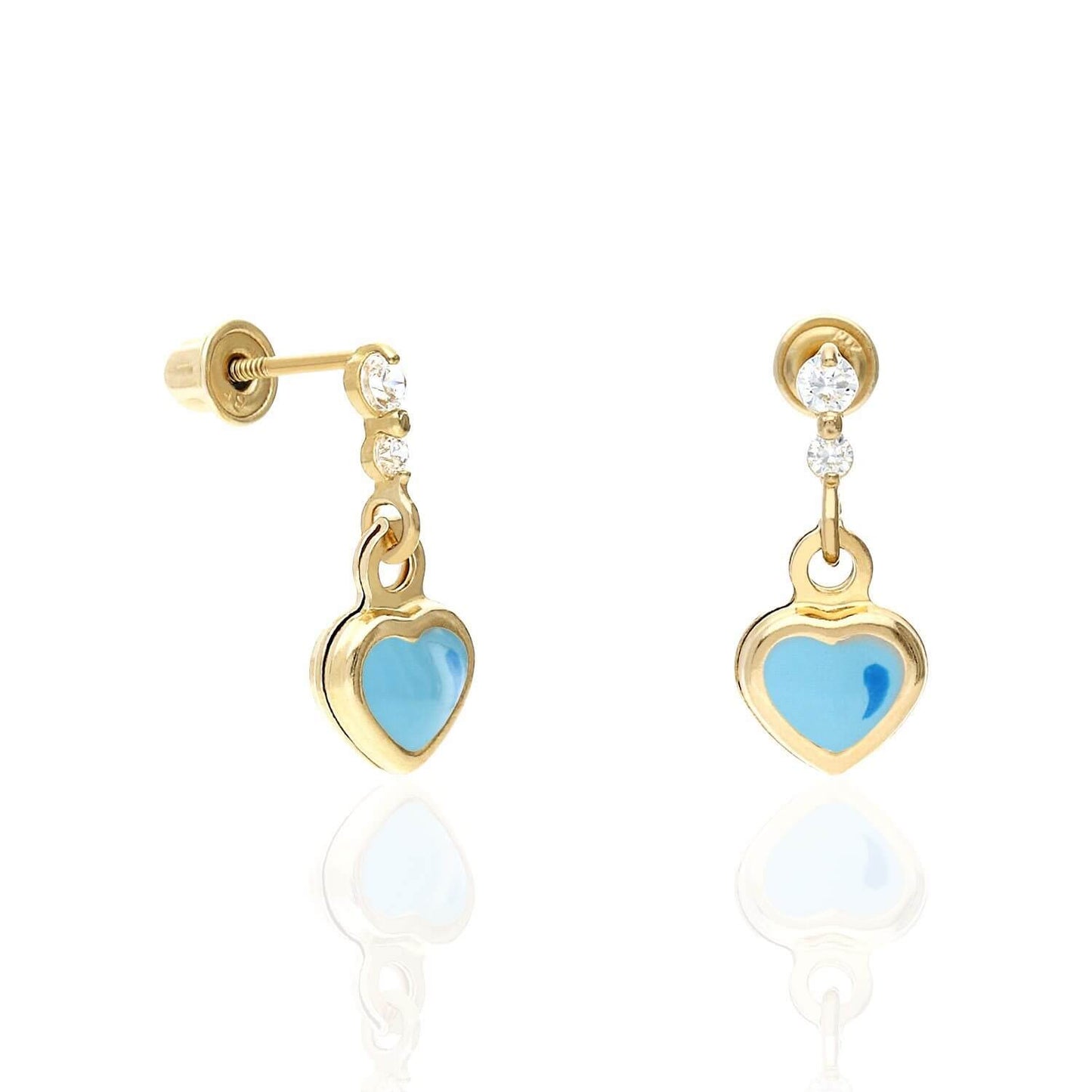 Kids 14K Yellow Gold CZ Enamel Heart Stud Earrings