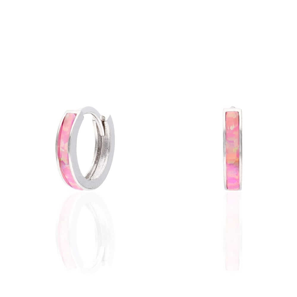 925 Sterling Silver 1-Stripe Fire Opal Huggie Hoop Earrings 0.5"