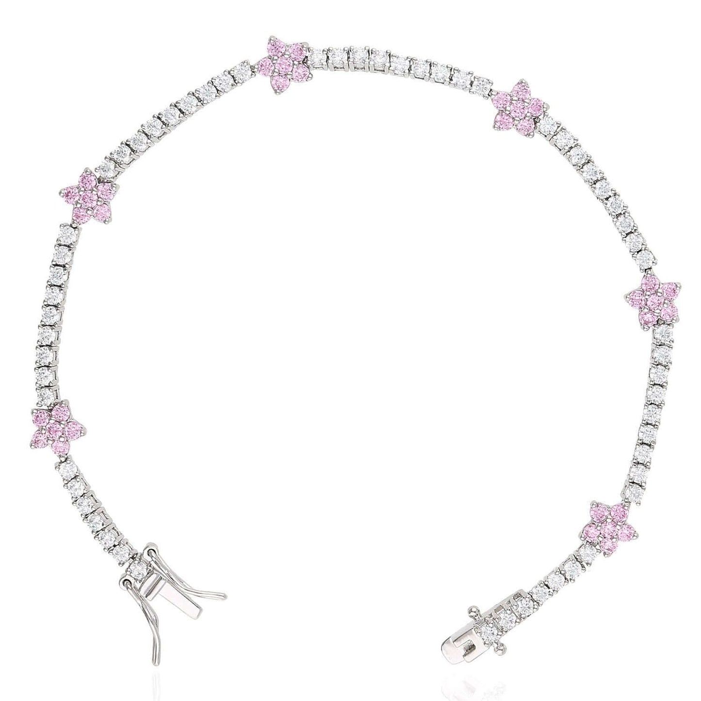 Sterling Silver Emerald Ruby Sapphire Tourmaline Zircon Flower Tennis Bracelet 7"