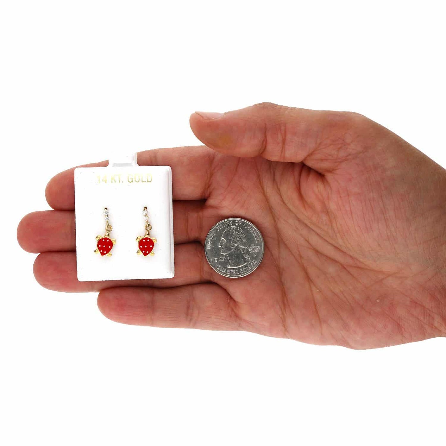 Kids 14K Gold CZ Enamel Turtle Screw Back Stud Earrings