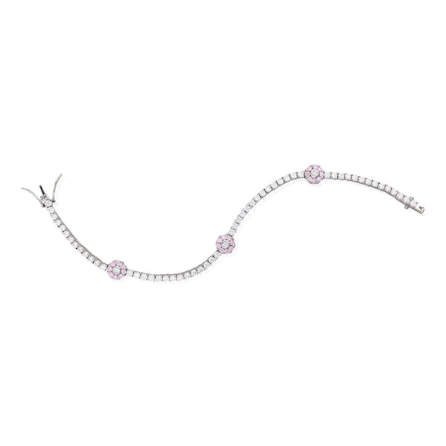 Sterling Silver Emerald Ruby Sapphire Tourmaline Zircon Flower Tennis Bracelet 7"