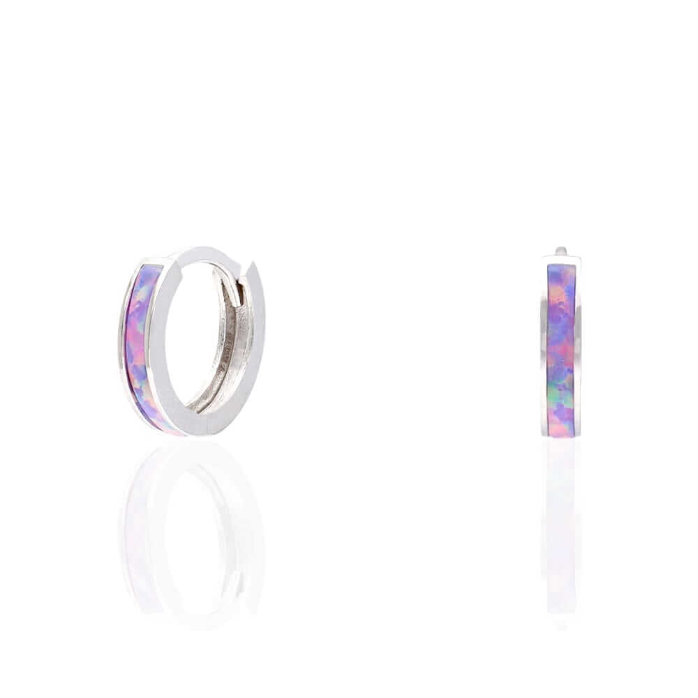 925 Sterling Silver 1-Stripe Fire Opal Huggie Hoop Earrings 0.5"