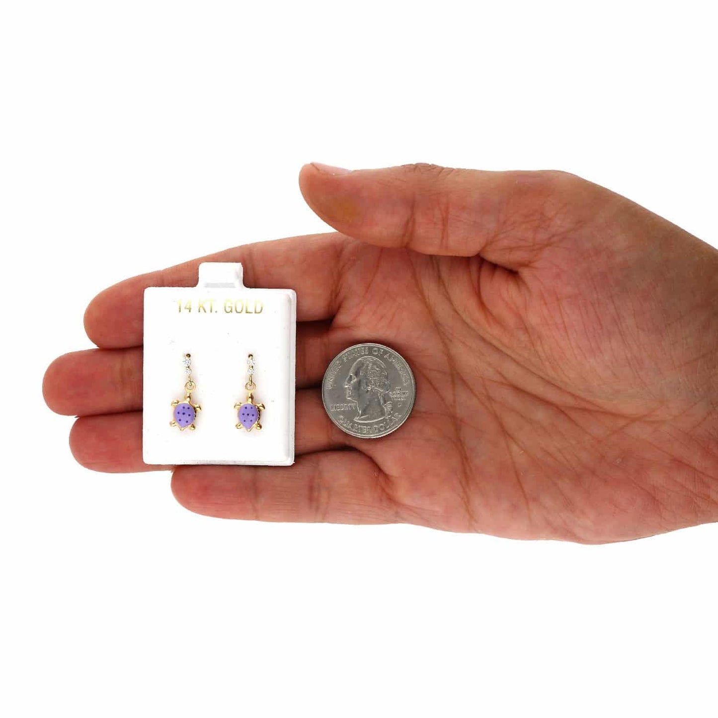 Kids 14K Gold CZ Enamel Turtle Screw Back Stud Earrings