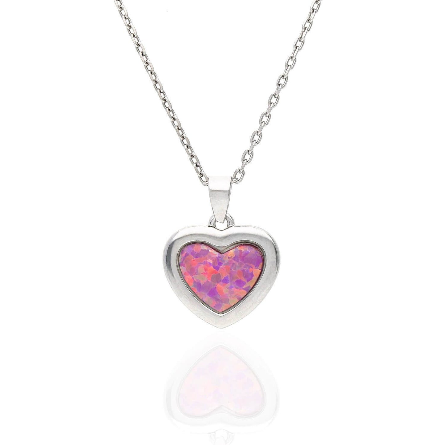 Sterling Silver Blue Purple White Fire Opal Heart Pendant Necklace 18"