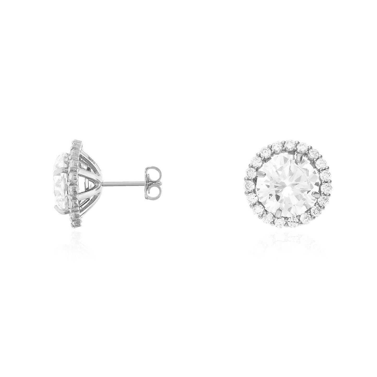 Real 14K Gold White Halo CZ Earrings Jackets And Studs