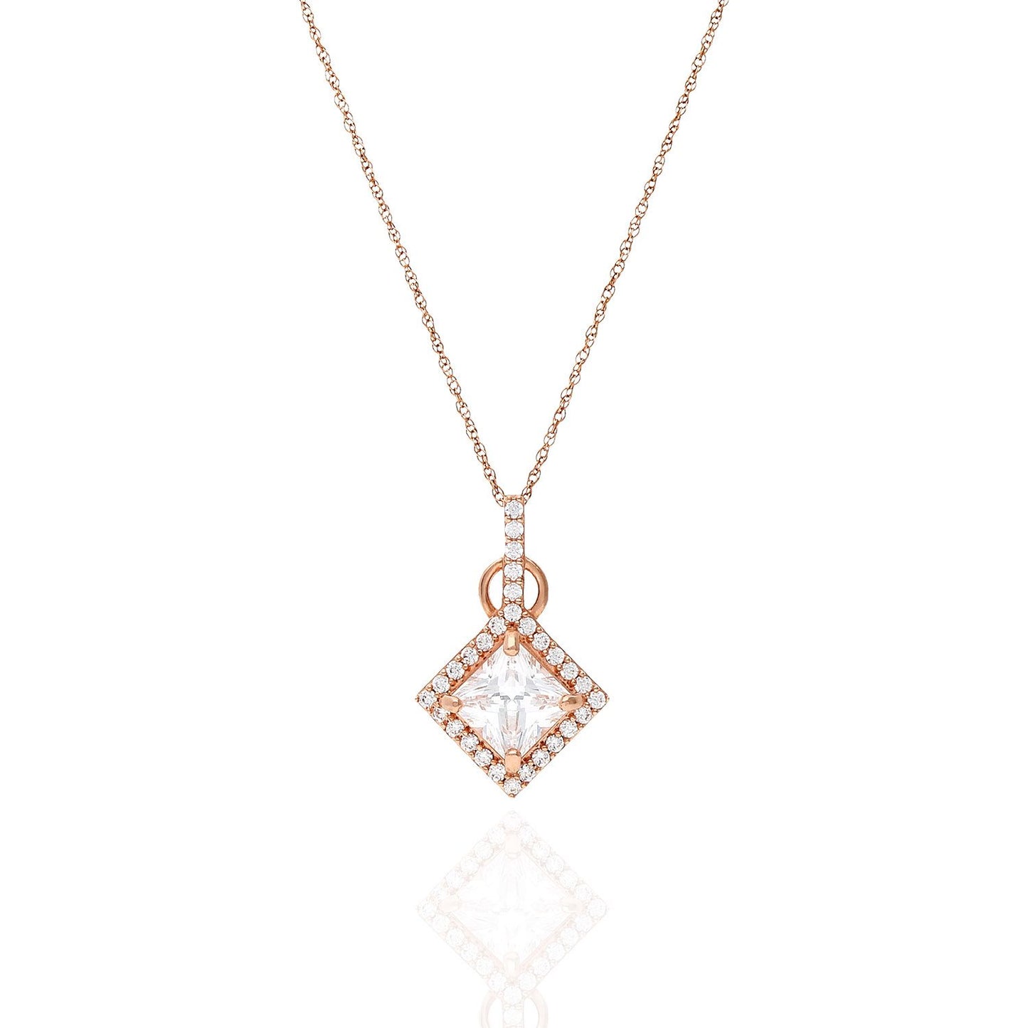 1.80CTW Princes Cut CZ Halo Pendant In 14K Gold