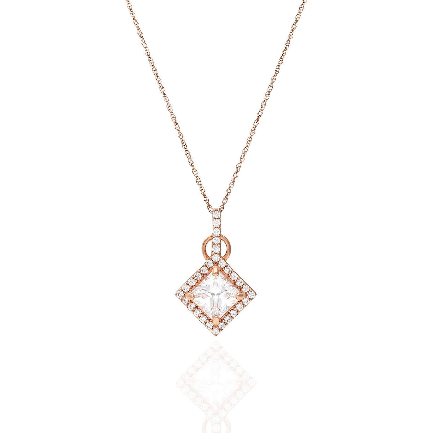 1.80CTW Princes-Cut CZ Halo Pendant In 14K Gold