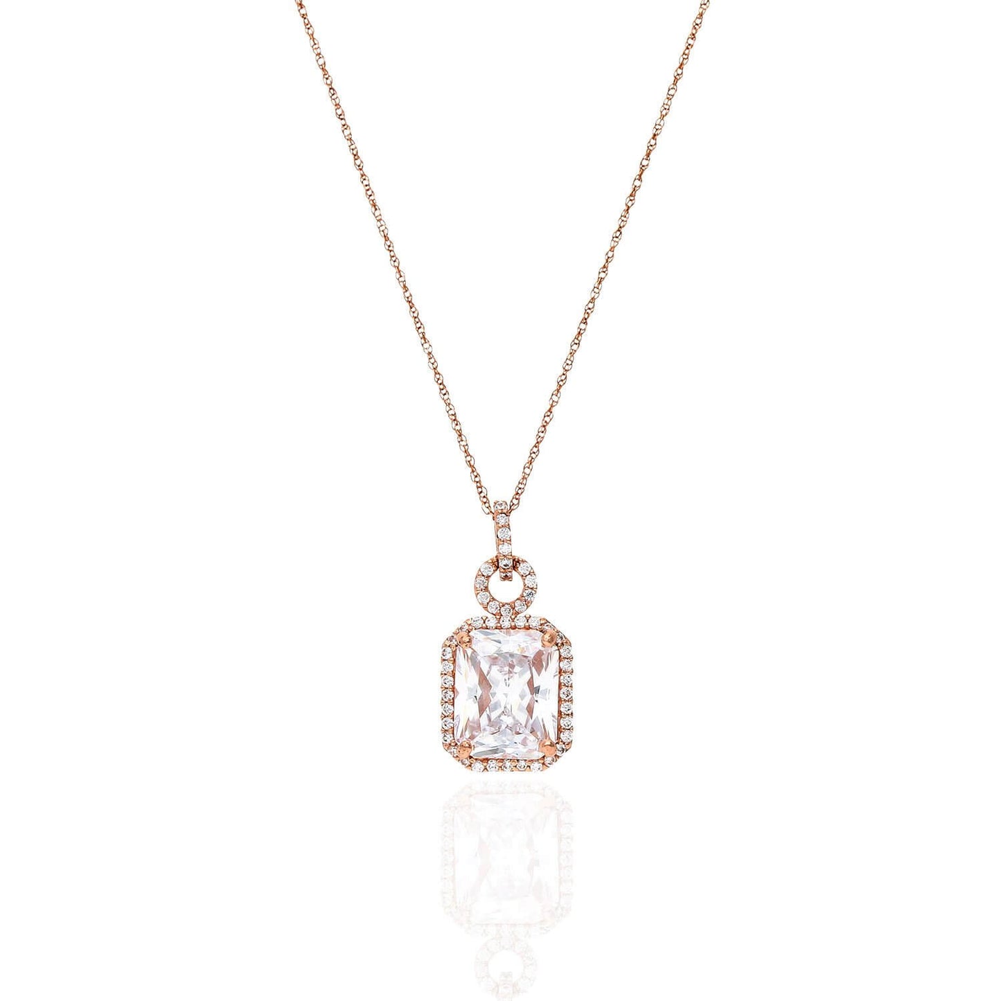14K Gold 4.50CTW Emerald-Cut CZ Halo Pendant Chain Necklace 18"
