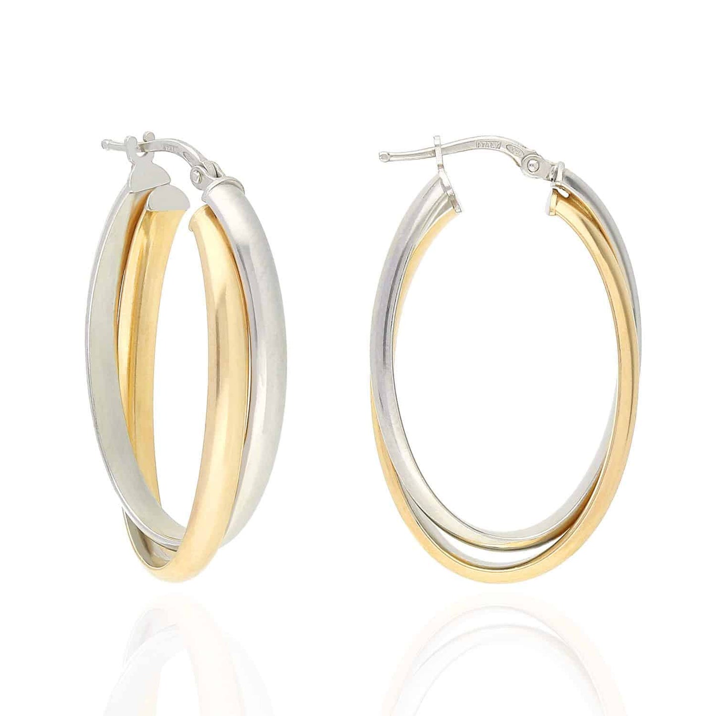Yellow Rose White Gold Two-Tone Over 925 Silver Shiny Double Oval Hoop Earrings