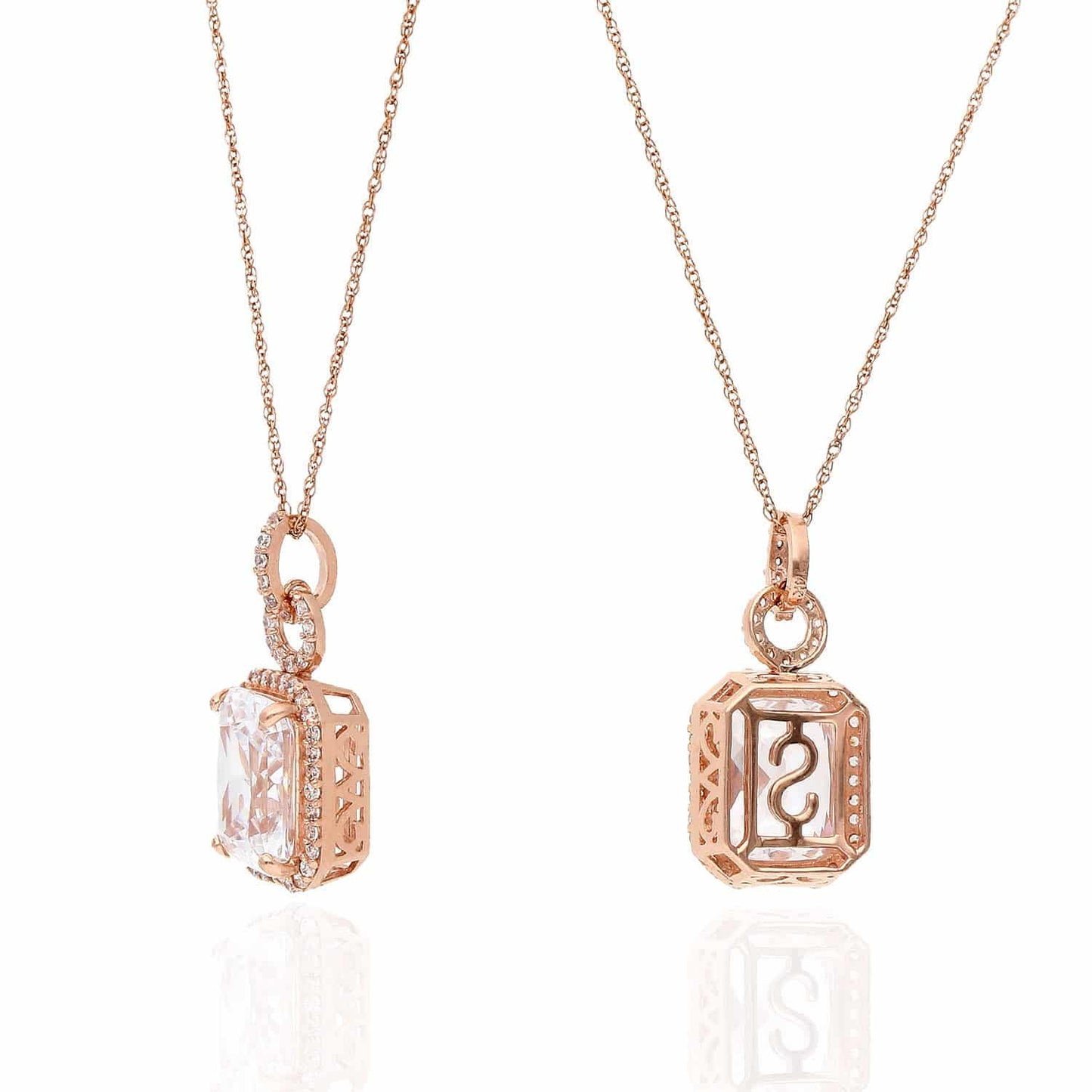 14K Gold 4.50CTW Emerald-Cut CZ Halo Pendant Chain Necklace 18"