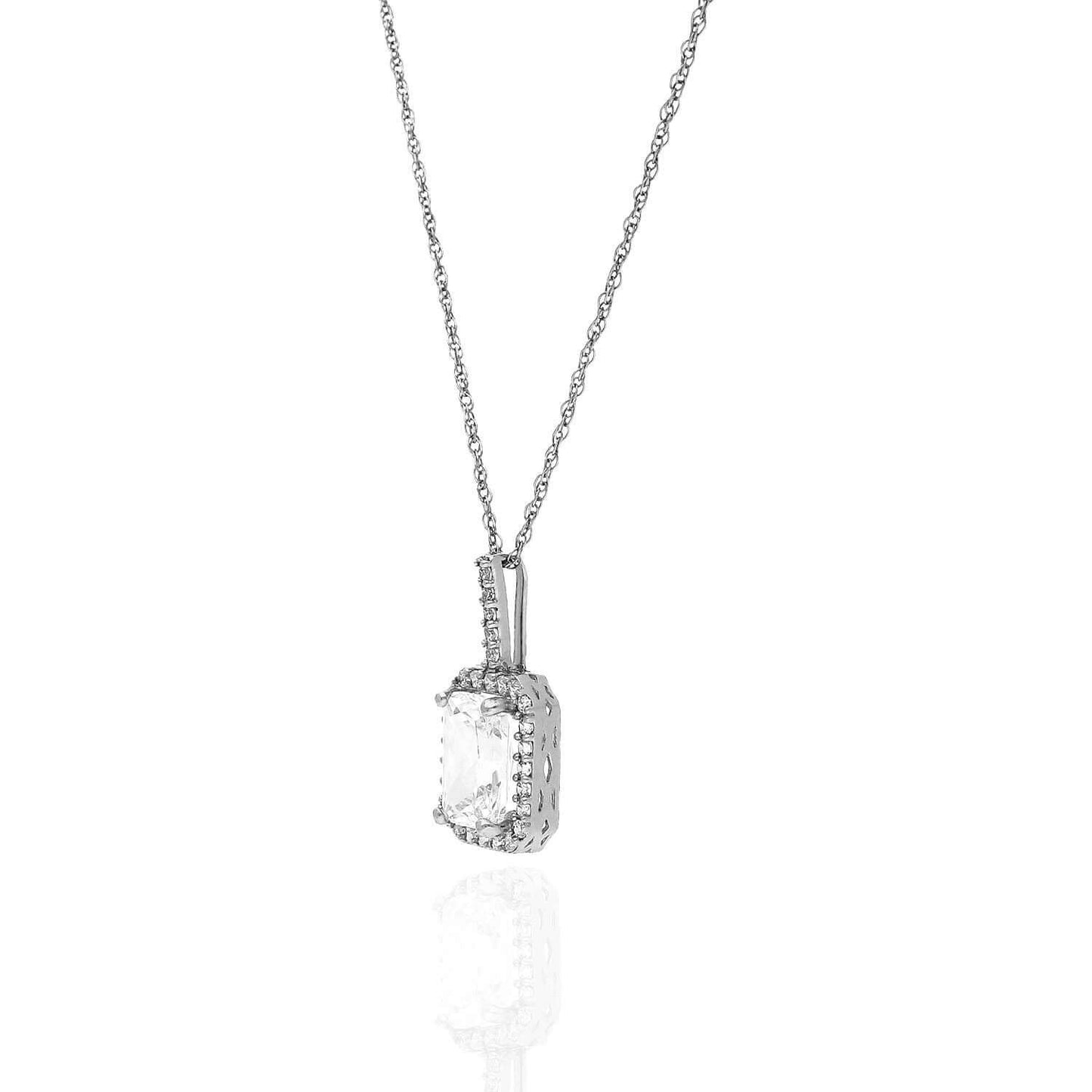 1.30CTW CZ 14K Gold Emerald-Cut Halo Pendant Necklace 18"