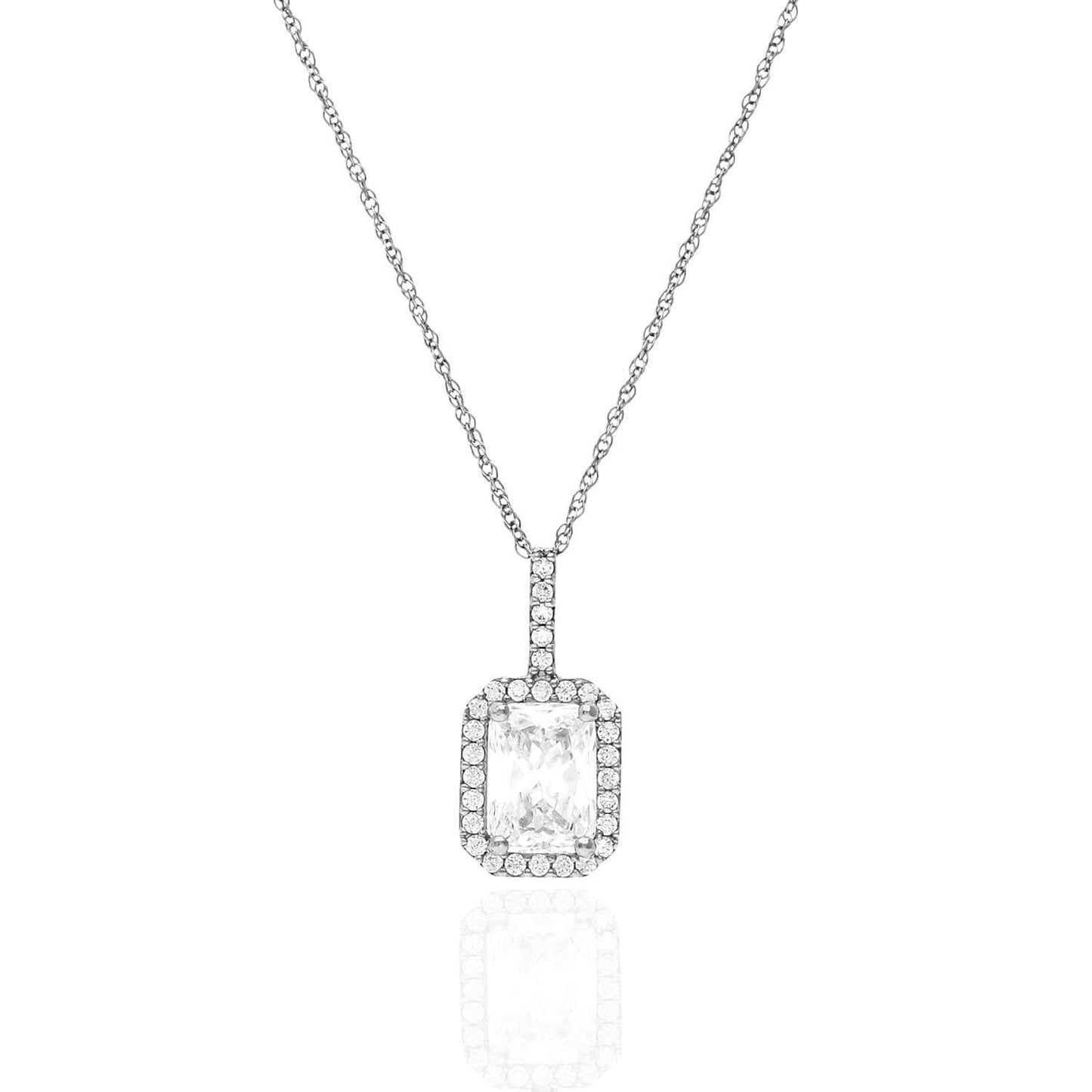 1.30CTW CZ 14K Gold Emerald-Cut Halo Pendant Necklace 18"
