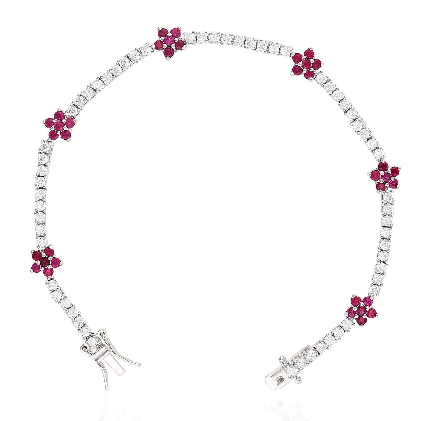 Sterling Silver Emerald Ruby Sapphire Tourmaline Zircon Flower Tennis Bracelet 7"