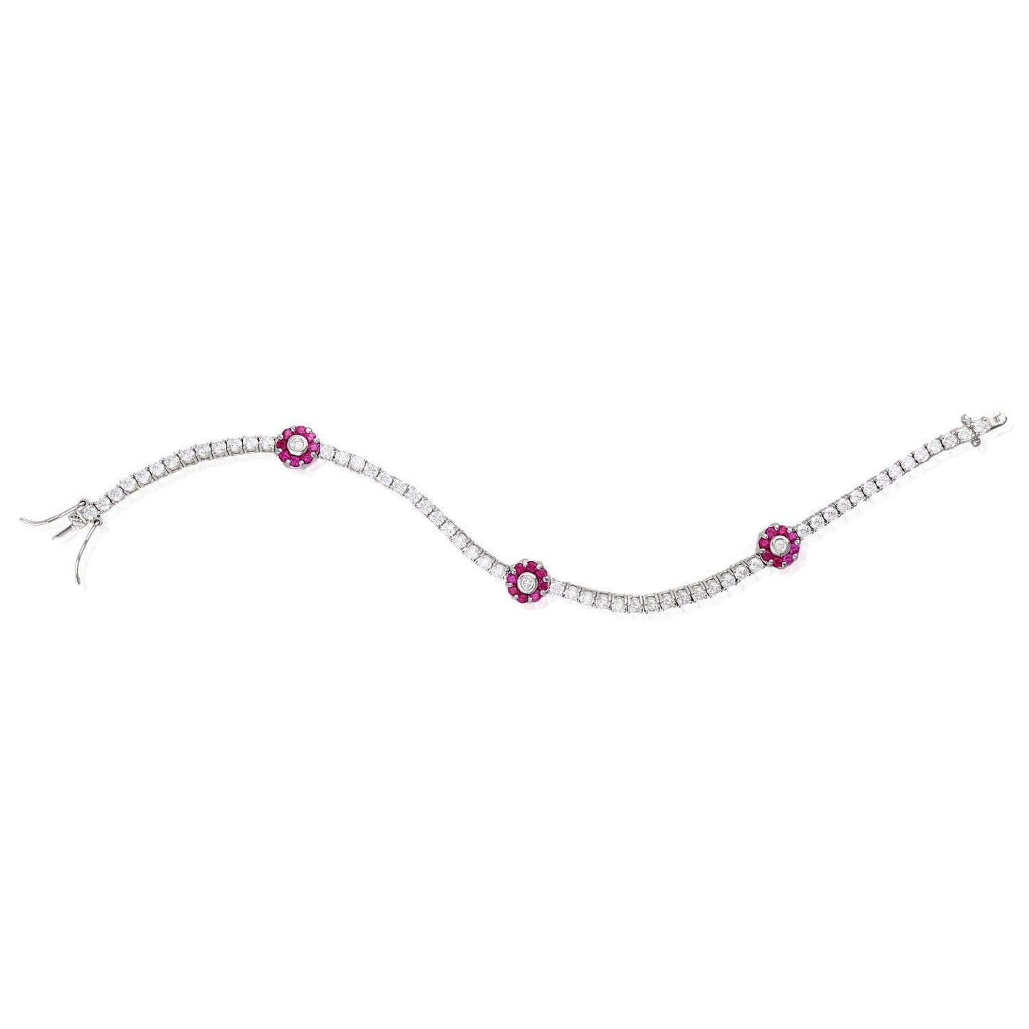 Sterling Silver Emerald Ruby Sapphire Tourmaline Zircon Flower Tennis Bracelet 7"