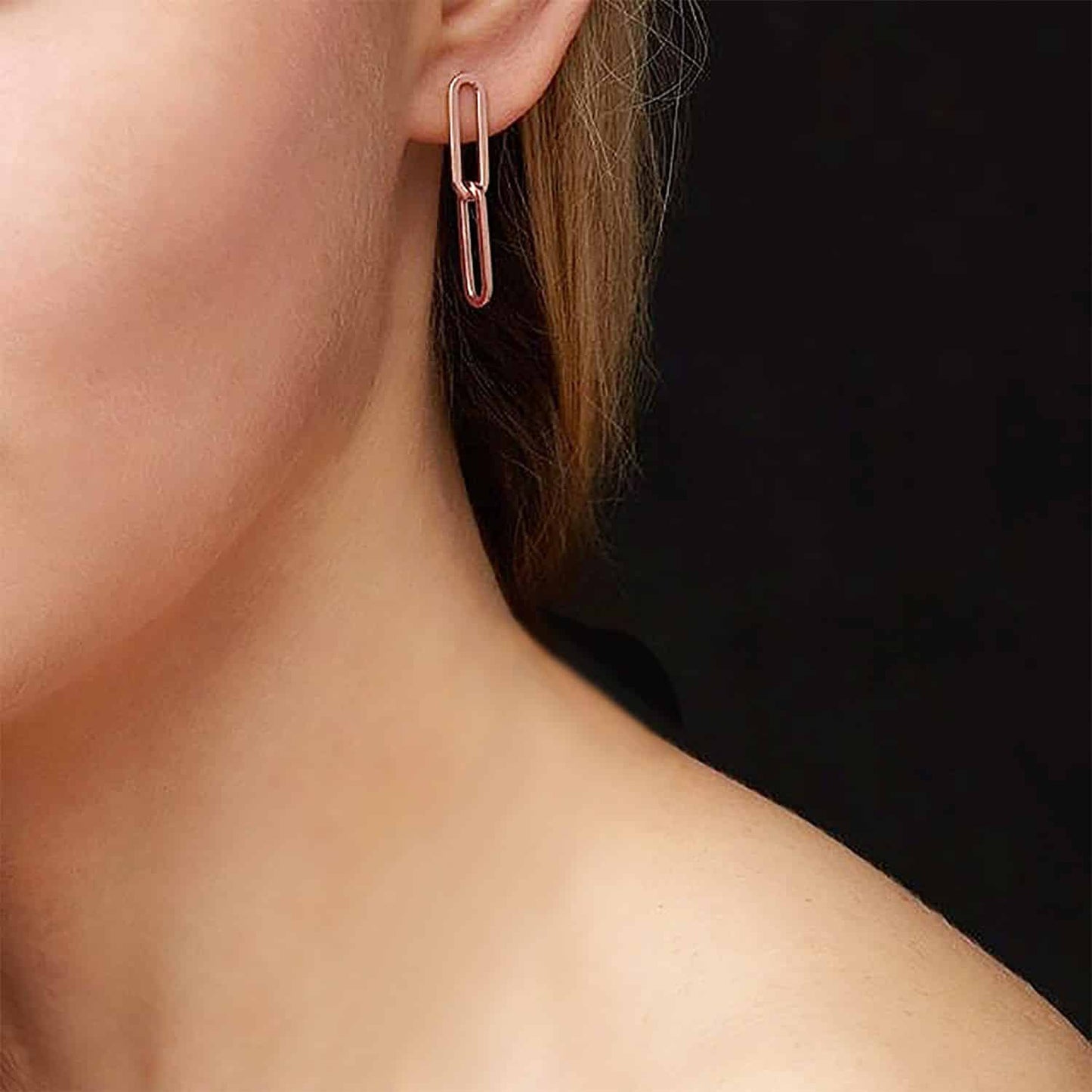 14K Real Gold White Rose Oval Paperclip Push Back Earrings