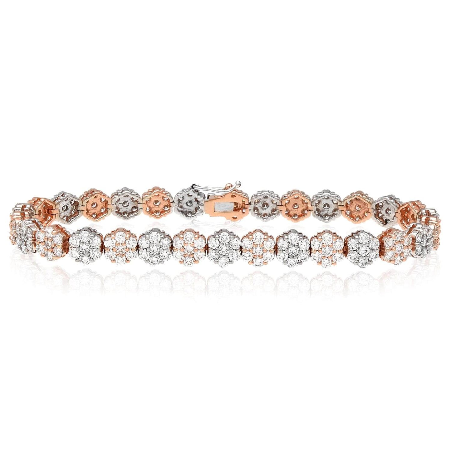 7CTW Lab-Grown Diamond 14K Rose Gold White Flower Cluster Tennis Bracelet 7"
