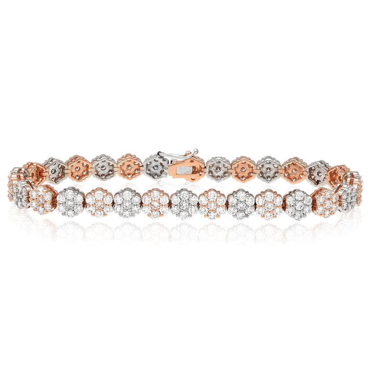 7CTW Lab-Grown Diamond 14K Rose White Gold Flower Cluster Tennis Bracelet 7"