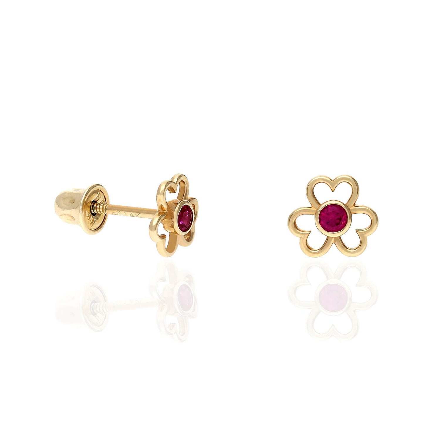 14K Yellow Gold Color Birthstone Open Flower Kids Screw Back Stud Earrings