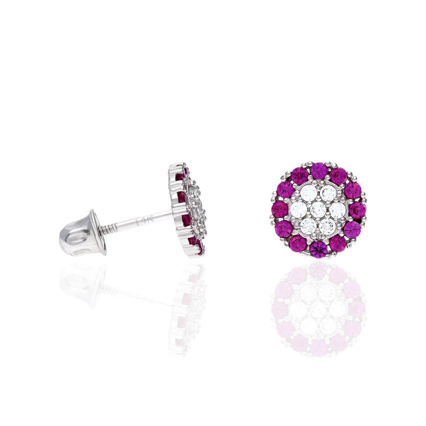14K Gold CZ Gemstone Halo Round Cluster Screw Back Stud Earrings