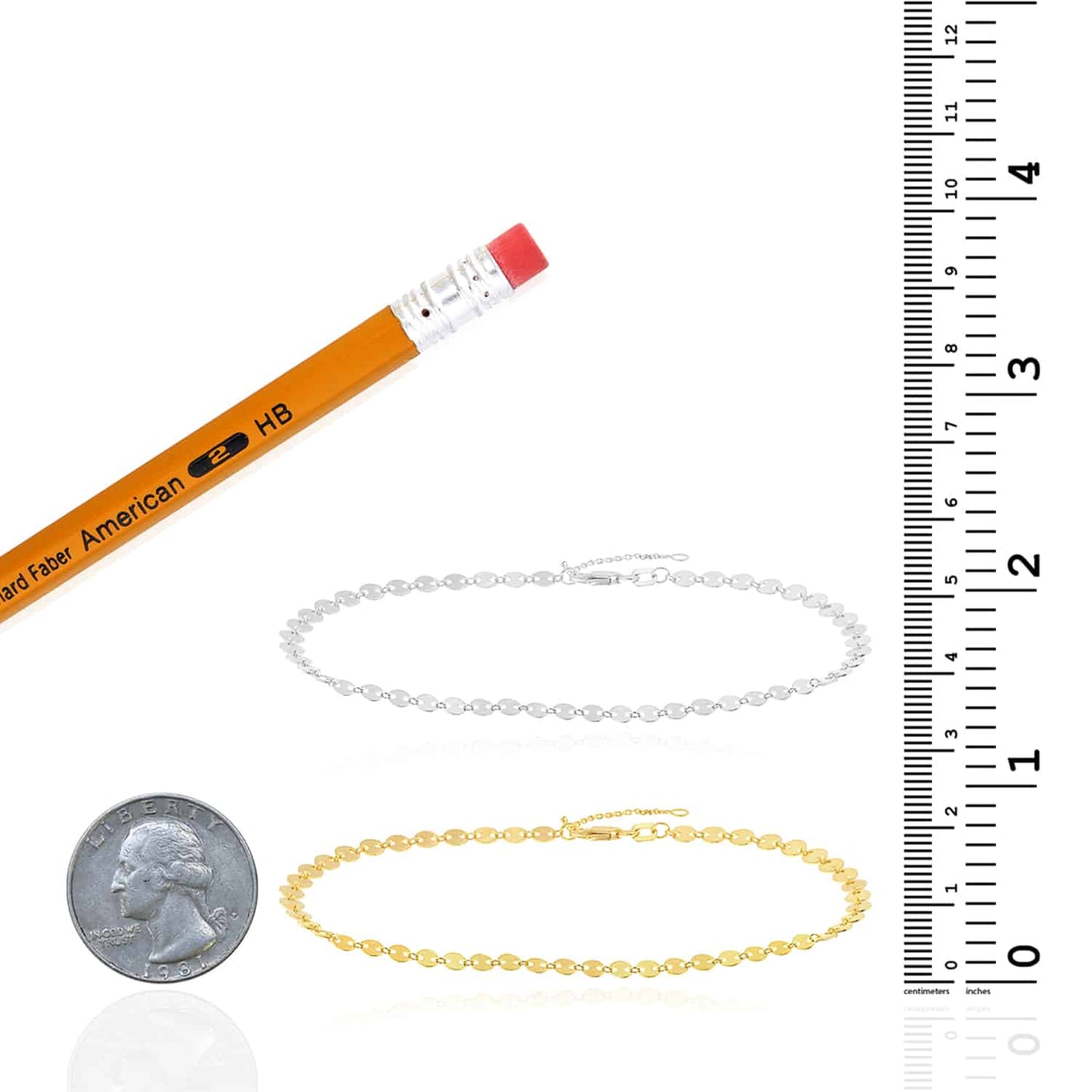 14K Real Gold Yellow White Mini Discs Anklet Bracelet 9"-10" Adjustable