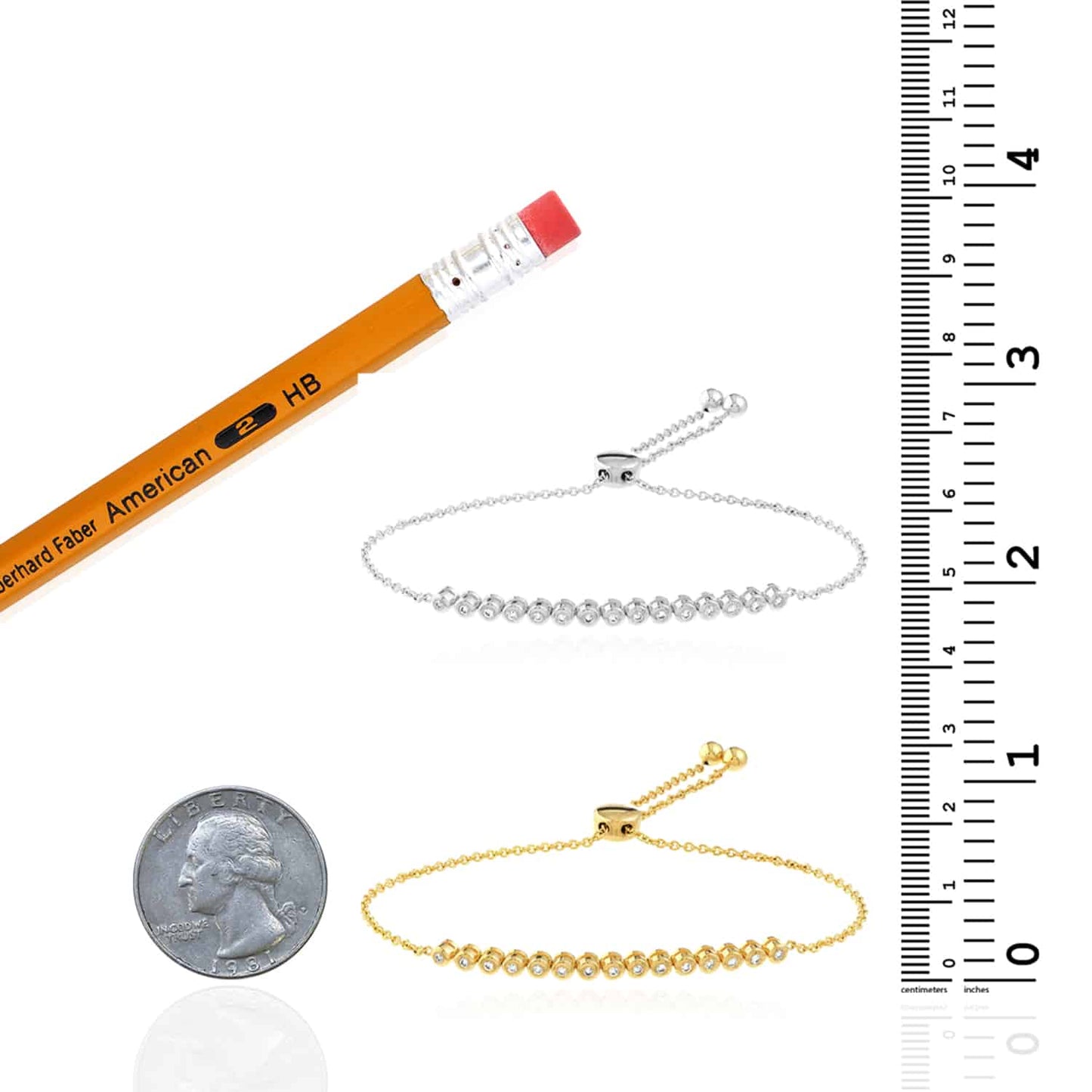 0.20CTW Real Diamond 14K Real Gold Yellow White Tennis Bolo Bracelet 9.5" Adjust.