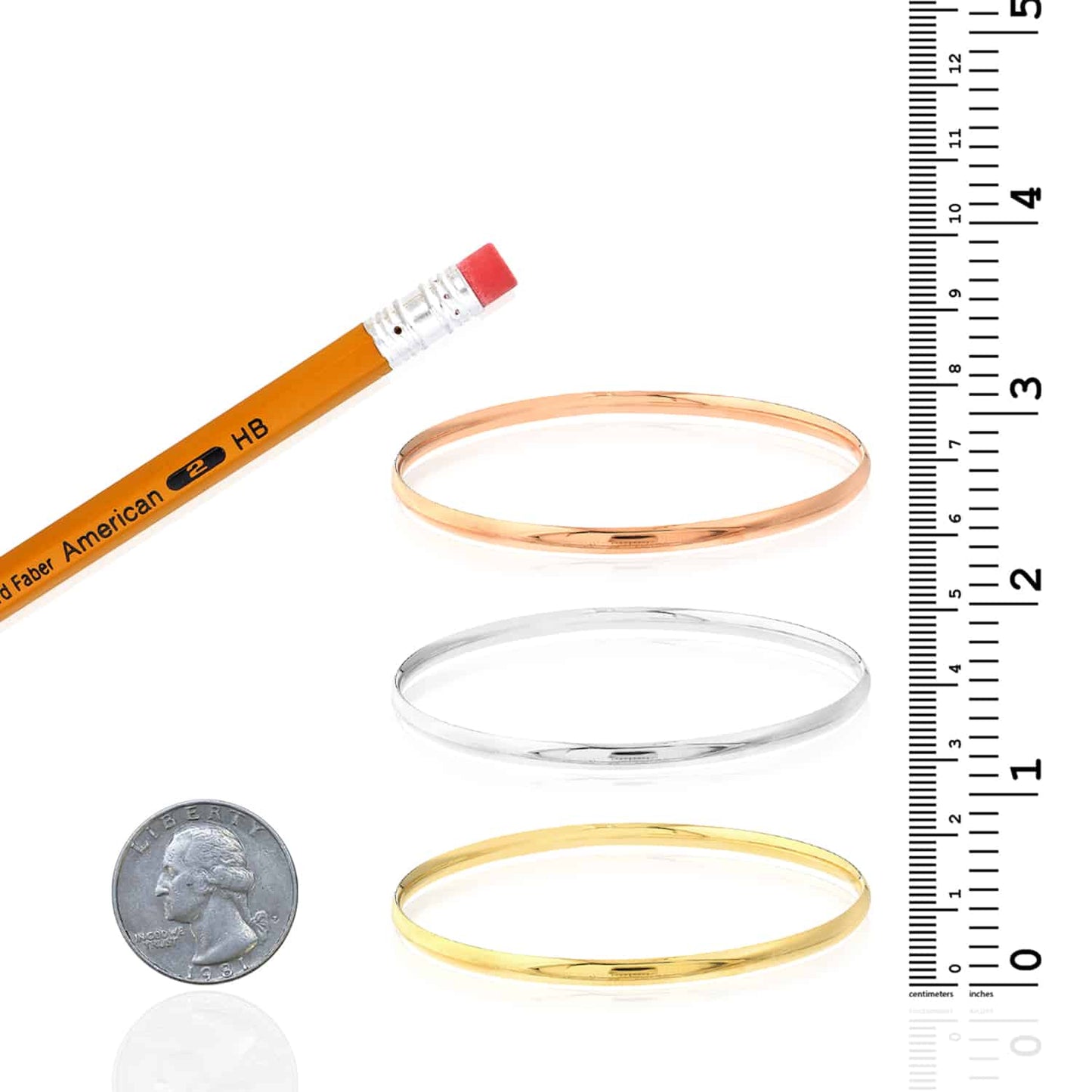 14K Real Gold Yellow White Rose Tube Slip-On Bangle Bracelet 8"