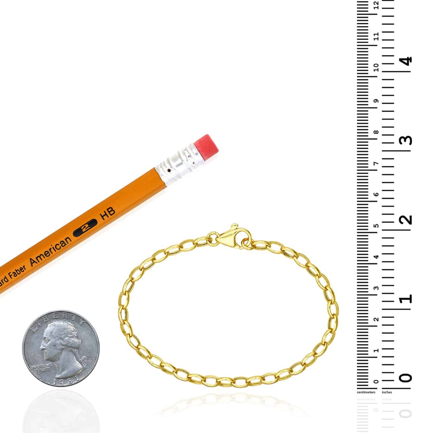 14K Real Gold Yellow 4.5mm Oval Cable Bracelet 7.5"