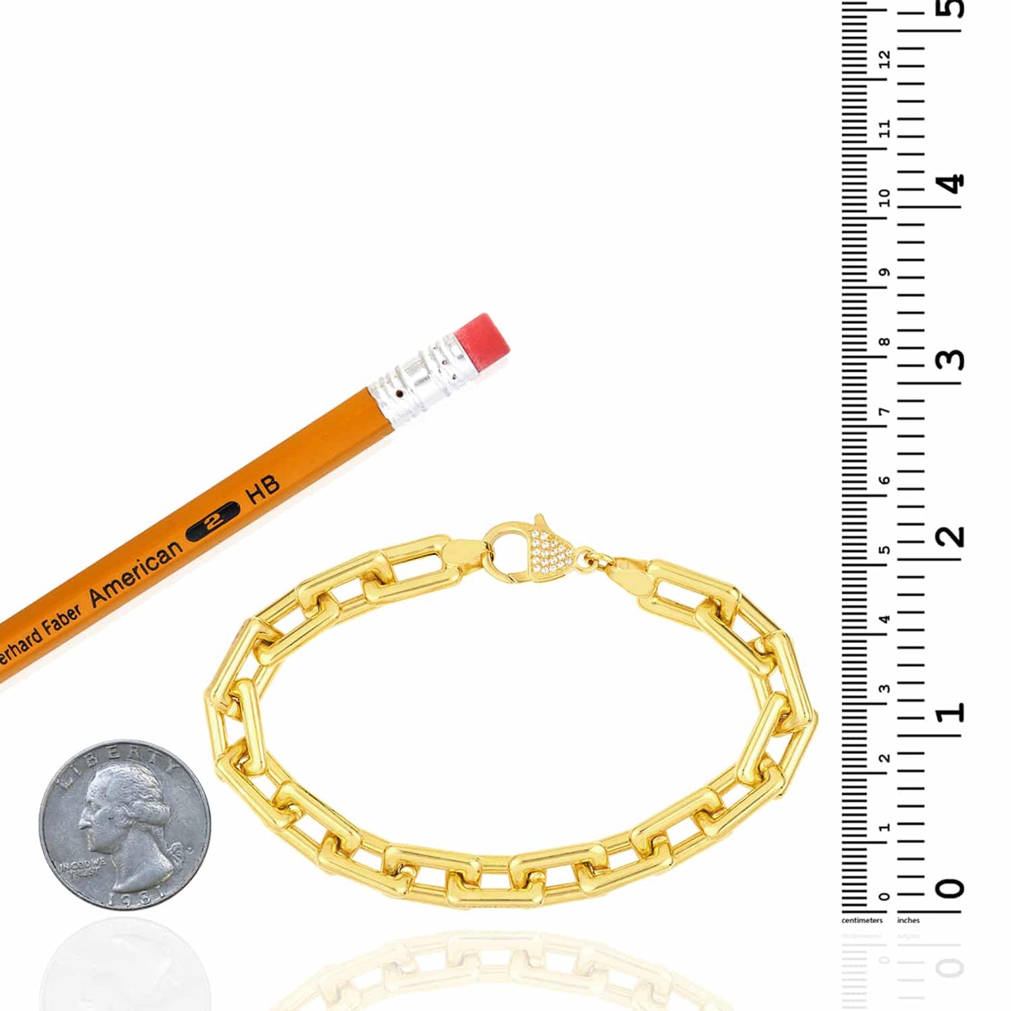0.12CTW Real Diamond 8.7mm 14K Real Gold Yellow Chunky Paperclip Bracelet 7.75"