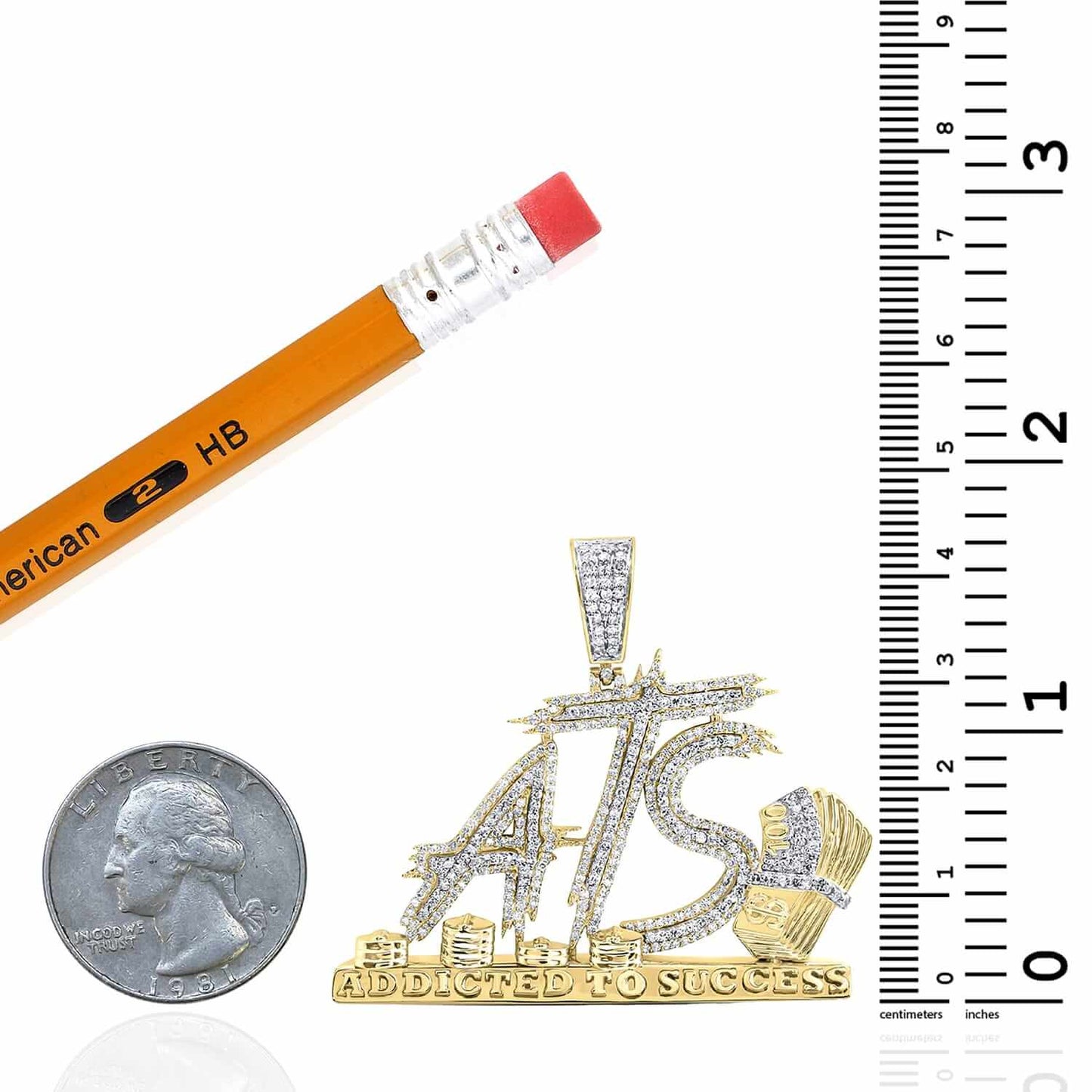 1.35CTW Real Diamond 10K Yellow Gold Cash Addicted to Success Pendant 1.7"