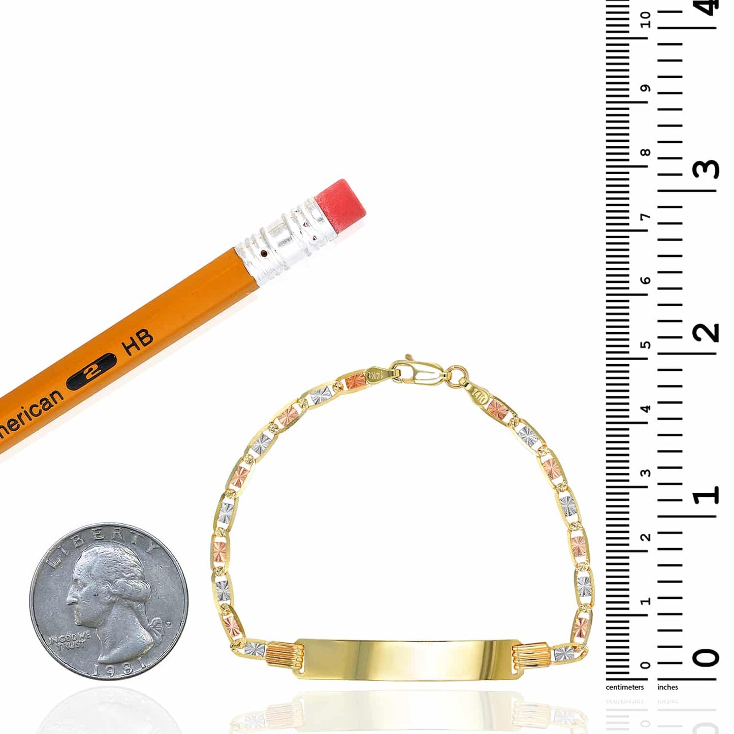Engravable 14K Real Gold Tri-Color Personalized Valentino ID Bracelet 6" 7"