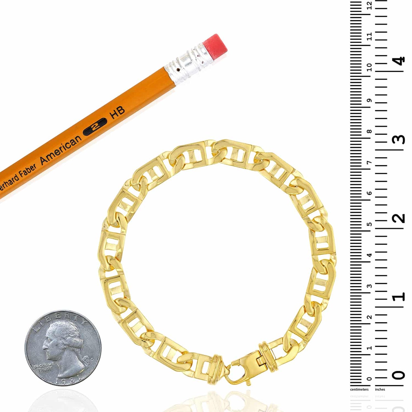14K Gold Yellow 8.4mm Window Anchor Mariner Bracelet 8.5"