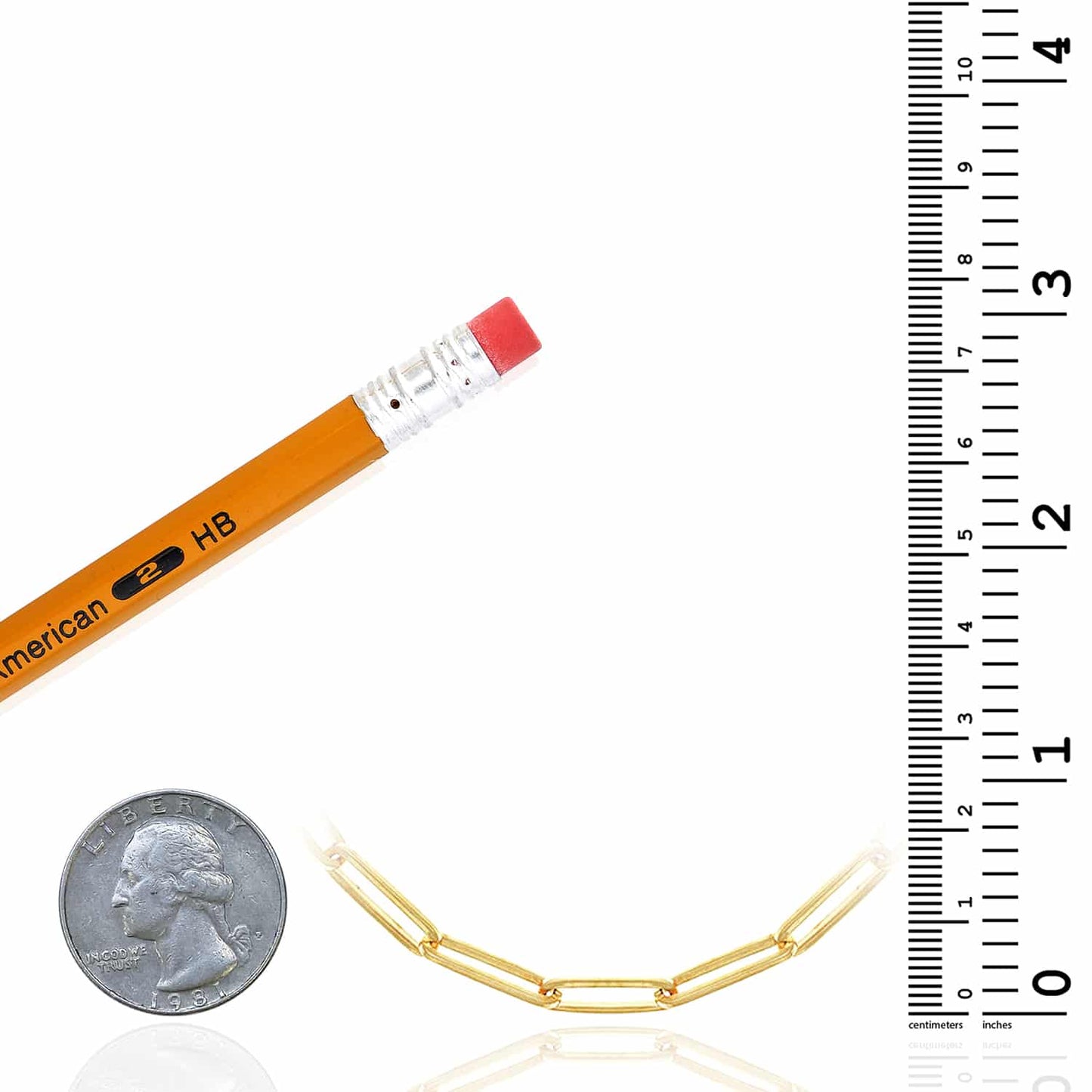 14K Yellow Gold 4mm Paperclip Chain (Solid Links) 18" 20" 24" 30"