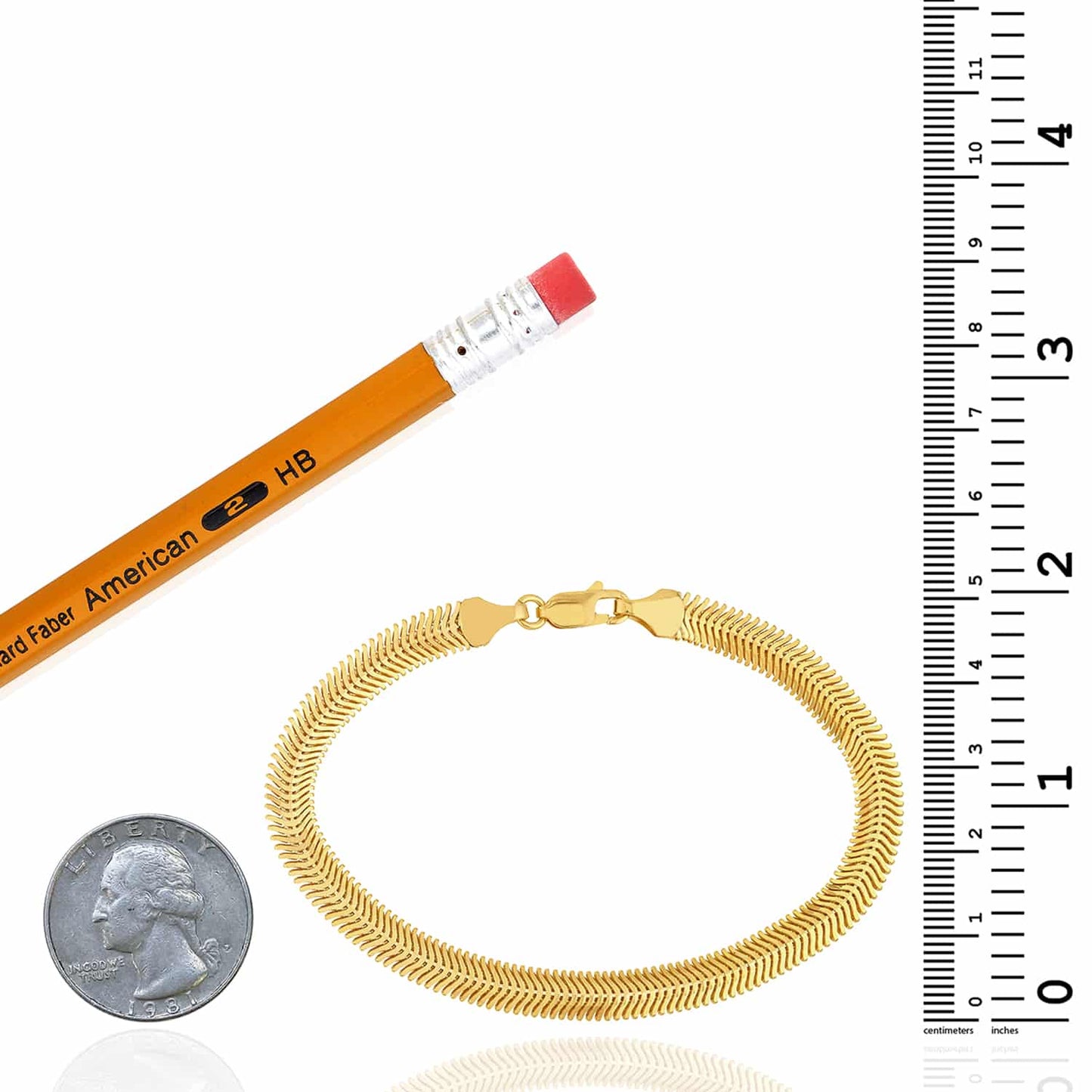 Solid 14K Real Gold Yellow 6.4mm Snake Bracelet 7.5"
