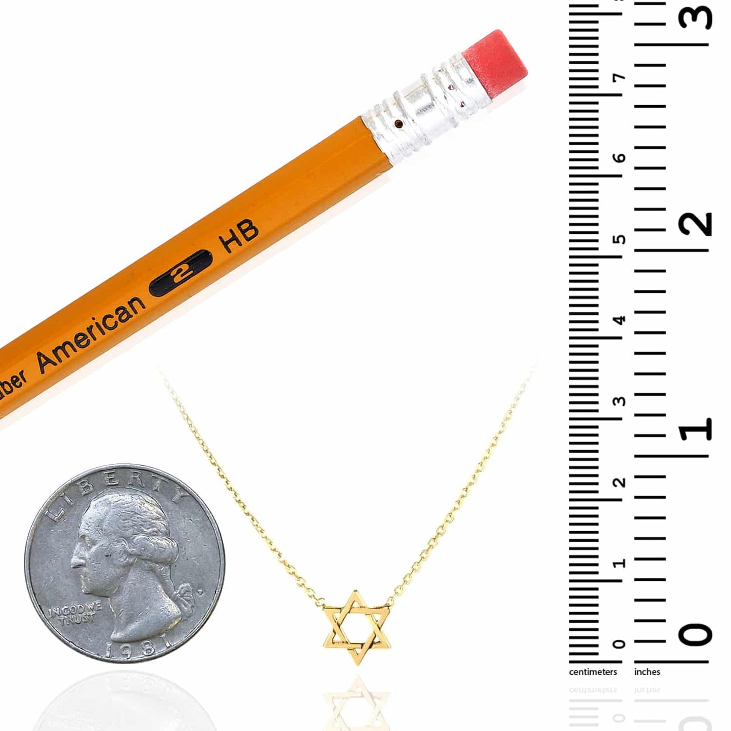 14K Real Gold Star of David Pendant Cable Necklace 16"-18" Adjustable