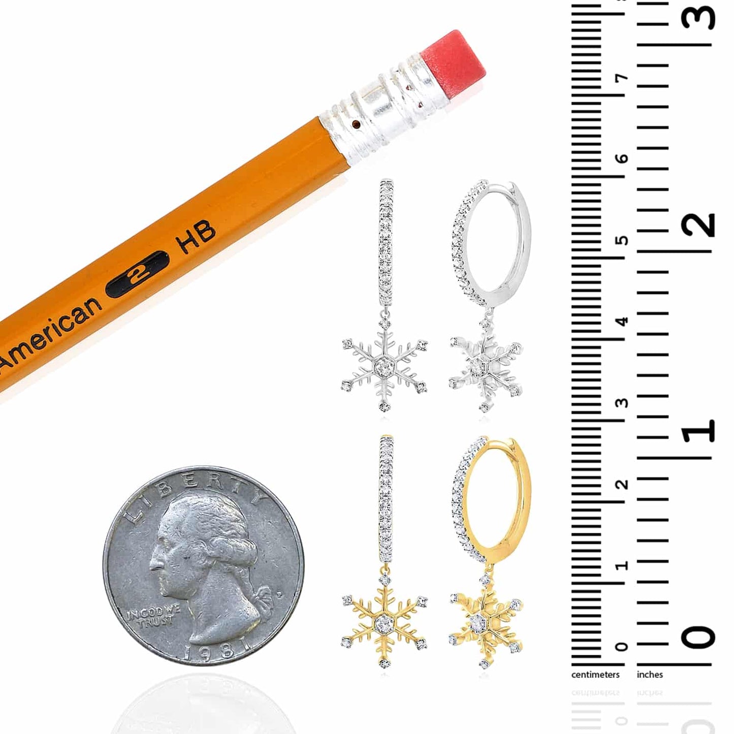 0.33CTW Natural Diamond 10K Gold Yellow White Snowflake Drop Earrings 28.5mm
